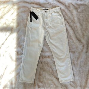 NWT MOMOKROM In Brief Cropped Mom Jeans White 10